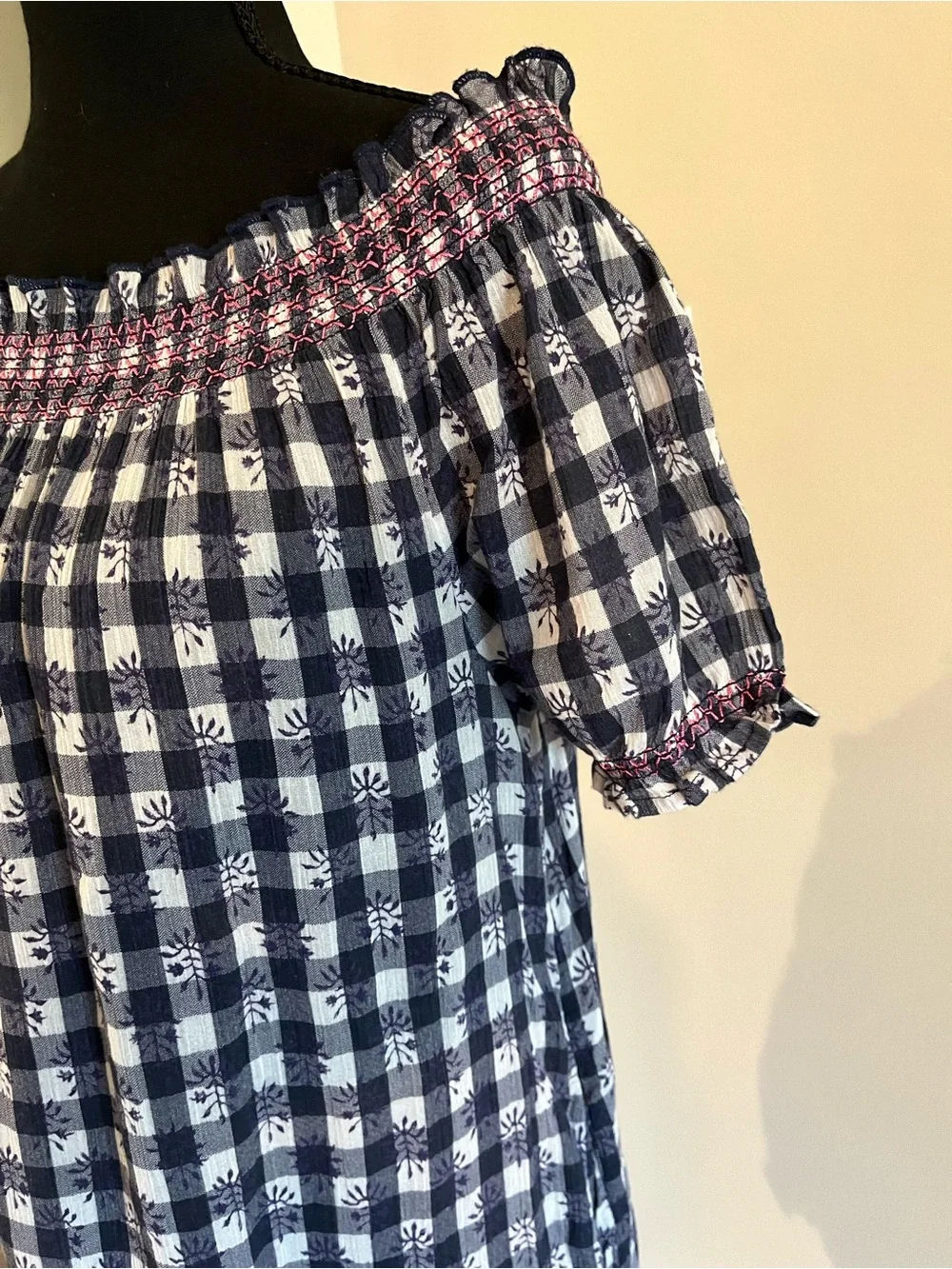 Tuckernuck Navy Gingham Off Shoulder Dress Sz S EUC